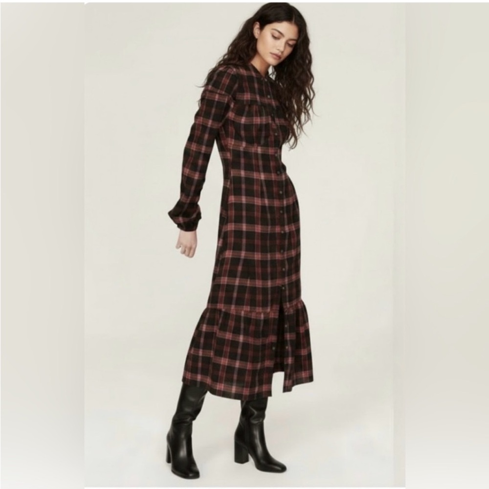 Pamela Love Maroon Plaid Shirt Dress